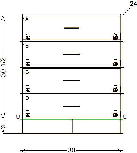 4-Drawer Bank - Frameless